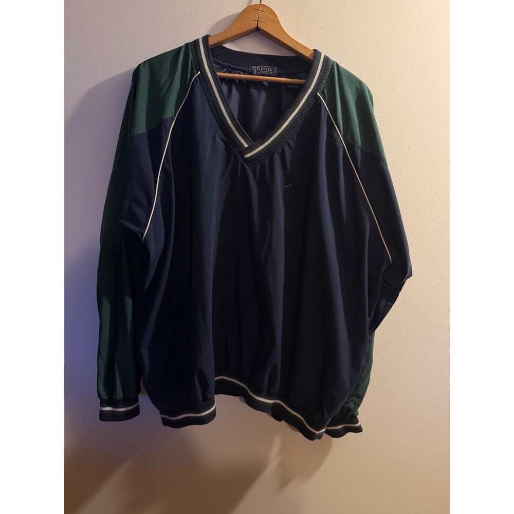 Vintage Players Van Heusen Windshirt Mens XXL Navy Green V-Neck Golf Pullover